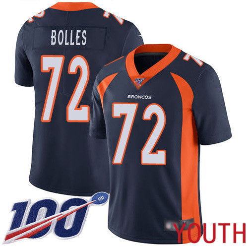 Youth Denver Broncos #72 Garett Bolles Navy Blue Alternate Vapor Untouchable Limited Player 100th Season Football NFL Jersey->youth nfl jersey->Youth Jersey